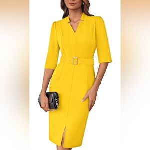 Grace Karin Vibrant Yellow Long Sleeve Dress - size L